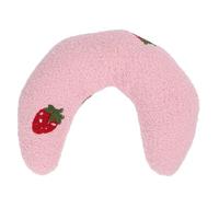 Fyearfly Pet U Shaped Pillow for Small Dogs and Cats, Soft Plush Neck Support, Fluffy Half Donut Design, Pink with Strawberry Pattern, All Season Comfort
