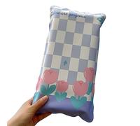 Fyearfly Water Filling Ice Pillow for Kids - Summer Cooling Cushion Mat, Cartoon Design, Blue Plaid Tulips, Multifunctional Chair Pad