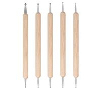Fyearfly Wooden Ball Styluses, 5Pcs Double Head Ball Stylus Tracing Dotting Tools Beech+Stainless Steel Indentation Pens, for Painting&Embossing, Pottery&Clay Craft