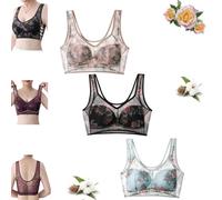 FYECMSA ElleBloom Ice Silk Lace Cooling Comfort Bra,Miracharm Bras, Buttonless Comfortable Bra (3PC-W,L)