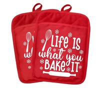 Fyecoluo Life is What You Bake It Christmas Pot Holders 2 Pack Set, Gifts for Baking Lovers, Winter Christmas Heat Resistant Oven Hot Pads for Kitchen Countertop Baking,098 potholder