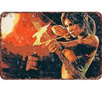 FYELVO Retro Comic Lara Croft Bow Anime Metal Tin Sign Poster Decor for Living Room Cafe Decorative Sign for Wall 12x8Inches