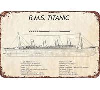 FYELVO RMS TITANIC Tech Spec Vintage Metal Tin Signs Retro Garage Signs Movie Posters Sign Man Cave Decor 8×12 Inch