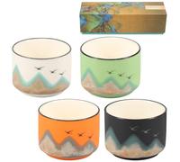 Fyeme 4Pcs Ceramic Tea Cup Mountain Pattern Teacup Set 50ml Chinese Japanese Ceramic Teacup Chinese Tea Cups Traditional Earthenware Cups No Handle Asian Tea Cup Ceramic Japanese Tea Cup for Home