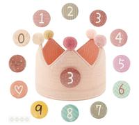 Fyeme Birthday Crown Hat With Numbers Felt Crown Birthday Hats with Interchangeable Number from 1 to 9 Cake Hat Adjustable Strap Party Decorations