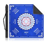 Fyeme Blue Floral Mahjong Mat with Rule 31.5" x 31.5"