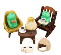 Fyeme Mini Cat Frog Figurines Miniature Frog Statue Funny Tiny Frog Cat Statues with Small Sofa Lamp Table Tiny Funny Decorations Resin Frogs Ornament Decorations for Office Bedroom Desk