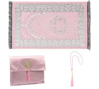 Fyeme Prayer Mat 70 x 110cm Portable Muslim Prayer Carpet with Tassel Pocket Prayer Mats Travel Prayering Mat Rug Namaz Mat Muslim Gift for Hajj Umrah & Ramadan (pink)