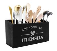 Fyeme Wooden Utensil Holder Kitchen Cooking Utensil Organizer with 3 Compartment and Drainage Bottom Silverware Flatware Organizer Utensil Caddy Cooking Tools Countertop Cooking Utensil Caddy