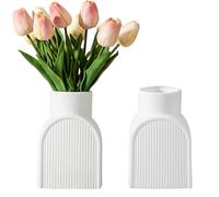 Fyfjur 2 Pcs Plastic Vase for Flowers, Striped Modern Durable White Vases for Flowers, Shatter-resistant Flower Vases for Living Room Dining Room Office Wedding Decoration (15.5x10.5x8.5cm)