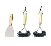 Fyfjur BBQ Cleaning Kit, 2 Pcs BBQ Cleaner Cleaning Brush with Stainless Steel Griddle Scraper, Easier and Effective Clean Wooden Handle Grill Brush for Barbecue Grill and Oven