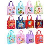 Fyfjur Pack of 12 Gift Bags for Children's Birthday, Waterproof, Reusable, Non-Woven Gift Bag, Colourful Gift Bag with Handle for Gift Wrapping, 23 x 22 x 11 cm