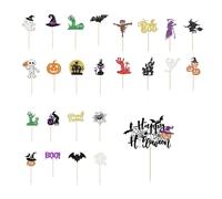 Fyfjur Pack of 25 Halloween Cake Decorations, Happy Halloween Cake Decoration, Baking Cupcake Muffin Decoration for Party Decoration Accessories