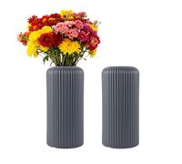 Fyfjur Plastic Vase For Flowers, 2 Pcs Striped Modern Grey Flower Vases for Living Room Office Wedding Decoration (20 x 10cm)