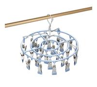 Fyfjur Stainless Steel Plastic Durable Sock Dryer with Pegs, Rustproof and Windproof Sock Hanger for Washing Line with 24 Strong Metal Clips, Space-Saving Rotatable Underwear Dryer Hanger, Blue