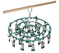 Fyfjur Stainless Steel Plastic Durable Sock Dryer with Pegs, Rustproof and Windproof Sock Hanger for Washing Line with 24 Strong Metal Clips, Space-Saving Rotatable Underwear Dryer Hanger, Green