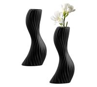 Fyfjur Vase For Flowers, 2 Pcs Plastic Vases for Flowers, Drop Resistant Wave Design Black Flower Vases for Living Room Restaurant Office Wedding Decoration (23x8.5cm)