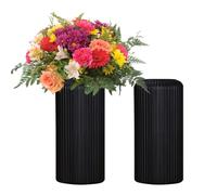 Fyfjur Vase For Flowers, 2 Pcs Plastic Vases for Flowers, Striped Modern Durable Black Flower Vases for Living Room Office Wedding Decoration (20x10cm)