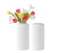 Fyfjur Vase For Flowers, 2 Pcs Plastic Vases for Flowers, Striped Modern Durable White Vases for Flowers, Plastic Vase, Flower Vases for Living Room Office Wedding Decoration (20 x 10cm)
