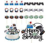 Fyfjur Video Game Happy Birthday Decoration Cake, 25 Pieces Birthday Cake Decoration, Cupcake Muffin Deko for Video Game Party