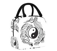 FYFLNO Dragon Fighting with Tiger Around Yin Yang Symbol Lunch Bag Tote Bag for Women, Wide Open Insulated Cooler Bag Waterproof Leak-Proof Thermal Lunch Organizer Handbag