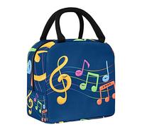 FYFLNO Music Notes on Colored Staff Lunch Bag Tote Bag for Women, Wide Open Insulated Cooler Bag Waterproof Leak-Proof Thermal Lunch Organizer Handbag