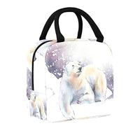 FYFLNO Polar Bear Lying in The Snow Lunch Bag Tote Bag for Women, Wide Open Insulated Cooler Bag Waterproof Leak-Proof Thermal Lunch Organizer Handbag