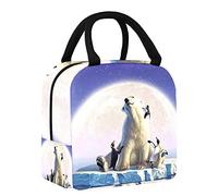 FYFLNO Polar Bear with Penguin in The Ice Lunch Bag Tote Bag for Women, Wide Open Insulated Cooler Bag Waterproof Leak-Proof Thermal Lunch Organizer Handbag