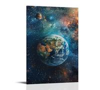 FYFMUSHE Abstract Earth Canvas Wall Art Paintings Retro Galaxy Space Planet Pictures on Canvas Prints Framed Ready to Hang Artwork for Bedroom Home Decor 16x24inch(40x60cm)