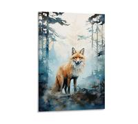 FYFMUSHE Abstract Fantasy Fox Wall Art Print Mystery Animals Vintage Framed Canvas Poster Artwork for Bedroom Living Room Office 12x18inch(30x45cm)