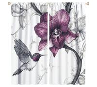 FYFMUSHE Abstract Flower Hummingbird Curtains for Bedroom Elegant Orchid Flower Scenery Blackout Thermal Insulated Curtain Panels Rod Pocket Window Drapes for Room Darkening 107cm W x 115cm L