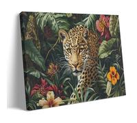 FYFMUSHE Abstract Jungle Leopard Canvas Wall Art Paintings Colorful Flower Animal Painting Pictures on Canvas Prints Framed Ready to Hang Artwork for Bedroom Home Decor 12x18inch(30x45cm)