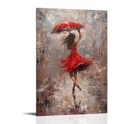 FYFMUSHE Abstract Woman Canvas Wall Art Paintings Vintage Red Dress Dance Girl Pictures on Canvas Prints Framed Ready to Hang Artwork for Bedroom Home Decor 16x24inch(40x60cm)