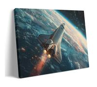 FYFMUSHE Beautiful Space Blue Earth Canvas Wall Art Paintings Magical Space Shuttle Flight Picture Pictures on Canvas Prints Framed Ready to Hang Artwork for Bedroom Home Decor 12x18inch(30x45cm)