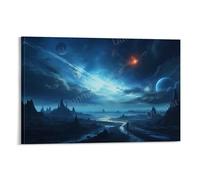 FYFMUSHE Beautiful Universe Canvas Wall Art Modern Blue Natural Planet Landscape Painting Print Poster Framed Artwork for Bedroom Living Room Office Wall Decor