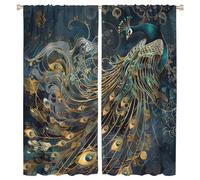 FYFMUSHE Blue Peacock Blackout Curtains Vintage Natural Animal Gold Bird Rod Pocket Window Drapes Room Darkening Curtains for Bedroom 107cm W x 115cm L