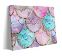 FYFMUSHE Colorful Fish Scale Canvas Wall Art Paintings Beautiful Mermaid Scale Modern Pictures on Canvas Prints Framed Ready to Hang Artwork for Bedroom Home Decor 08x12inch(20x30cm)