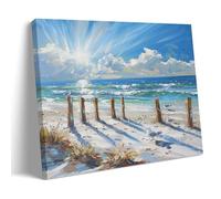 FYFMUSHE Colorful Ocean View Canvas Wall Art Paintings Natural Blue Beach Seagulls Abstract Pictures on Canvas Prints Framed Ready to Hang Artwork for Bedroom Home Decor 16x24inch(40x60cm)