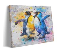 FYFMUSHE Colorful Penguins Canvas Wall Art Paintings Abstract Watercolor Animals Pictures on Canvas Prints Framed Ready to Hang Artwork for Bedroom Home Decor 08x12inch(20x30cm)