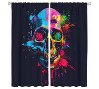 FYFMUSHE Colorful Skulls Blackout Curtains Graffiti Nature Skeleton Rod Pocket Window Drapes Room Darkening Curtains for Bedroom 140cm W x 160cm L