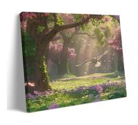 FYFMUSHE Flying Owl Bird Canvas Wall Art Paintings Spring Scenery Woods Nature Wildlife Pictures on Canvas Prints Framed Ready to Hang Artwork for Bedroom Home Decor 12x18inch(30x45cm)