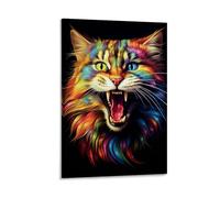FYFMUSHE Funny Cat Wall Decorations for Bedroom Colorful Animal Modern Canvas Wall Art for Living Room Painting Stretched And Framed Ready to Hang Home Decor