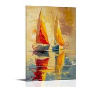 FYFMUSHE Gorgeous Sailboat Canvas Wall Art Paintings Sea Sailing Boat Abstract Pictures on Canvas Prints Framed Ready to Hang Artwork for Bedroom Home Decor 08x12inch(20x30cm)