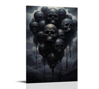 FYFMUSHE Gothic Black Skull Canvas Wall Art Paintings Abstract Floating Halloween Skeleton Pictures on Canvas Prints Framed Ready to Hang Artwork for Bedroom Home Decor 08x12inch(20x30cm)