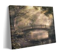 FYFMUSHE Historical Stone Bridge Canvas Wall Art Paintings Sunny Jungle Modern Retro Pictures on Canvas Prints Framed Ready to Hang Artwork for Bedroom Home Decor 20x30inch(50x75cm)