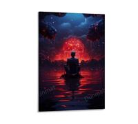 FYFMUSHE Horror Red Skull Canvas Wall Art Prints Mysterious Lake Bones Rustic Painting Art Poster Framed Artwork for Home Bedroom Living Room Office Wall Decor