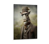 FYFMUSHE Modern Animal Canvas Wall Art Prints Retro Giraffe Wearing Hat Painting Art Poster Framed Artwork for Home Bedroom Living Room Office Wall Decor
