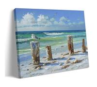 FYFMUSHE Modern Ocean Waves Canvas Wall Art Paintings Abstract Seagulls Blue Sea Pictures on Canvas Prints Framed Ready to Hang Artwork for Bedroom Home Decor 16x24inch(40x60cm)