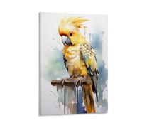 FYFMUSHE Modern Parrot Canvas Wall Art Prints Watercolor Yellow Bird Animal Painting Art Poster Framed Artwork for Home Bedroom Living Room Office Wall Decor