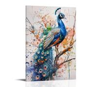 FYFMUSHE Modern Peacock Canvas Wall Art Paintings Colorful Beautiful Elegant Natural Animal Pictures on Canvas Prints Framed Ready to Hang Artwork for Bedroom Home Decor 08x12inch(20x30cm)